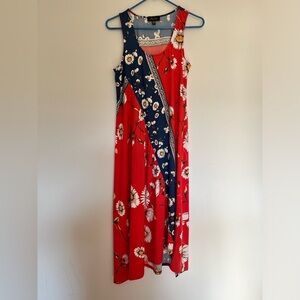 Women’s Melissa Paige Petite Red White Blue Floral Maxi Dress Size Medium Petite